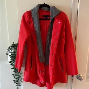 French Connection Red Trench Coat with Gray Lining